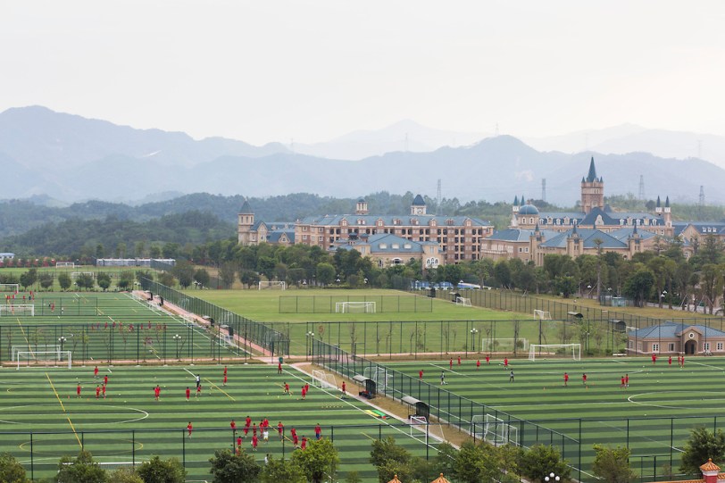 An overview of the schools grounds. Guangzhou Evergrande International Football School. Near Qingyuan city, Guangdong province, China.